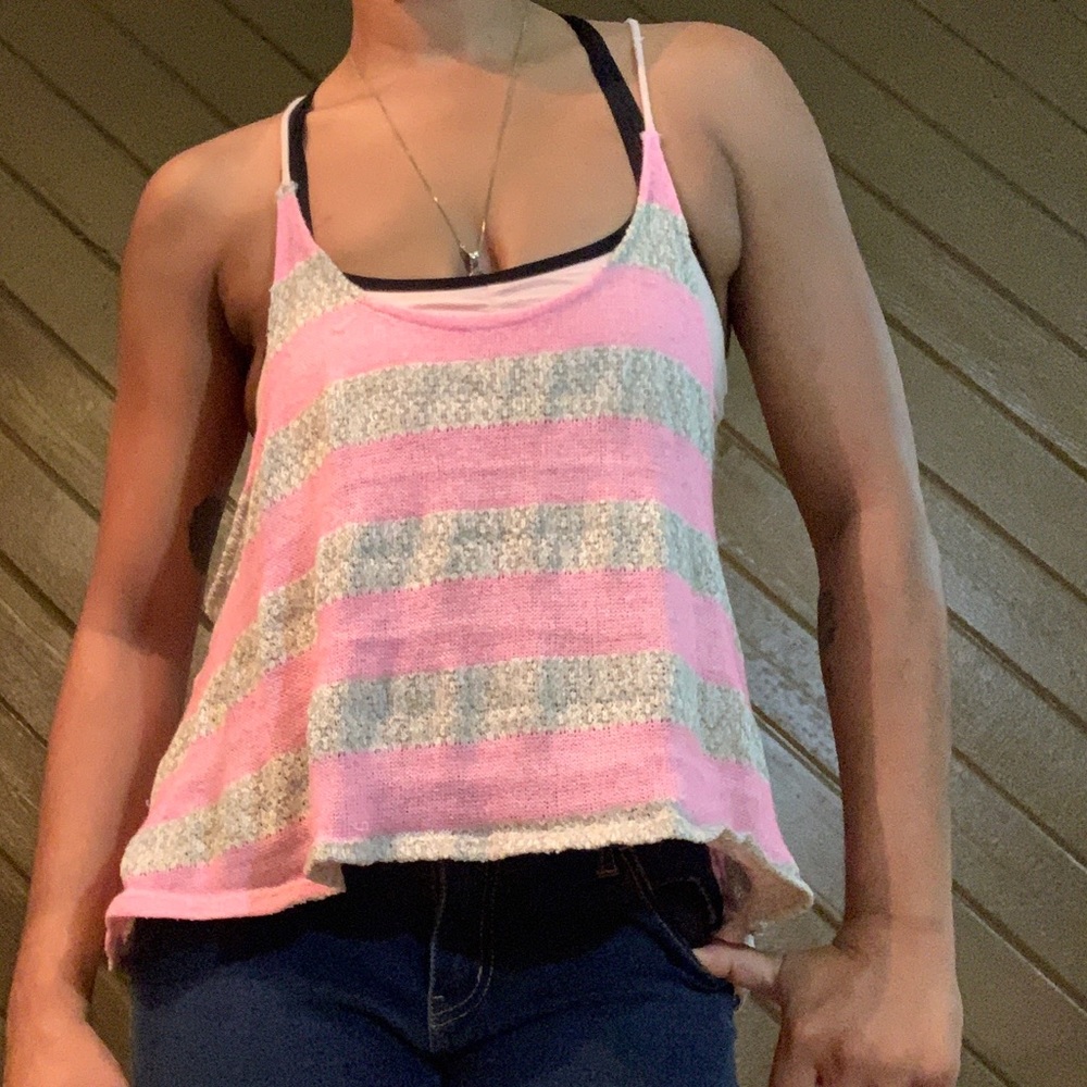 Adorable pink/tan muscle racer tank